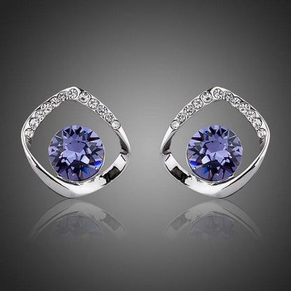 Geometric Sea Blue Crystal Stud Earrings - KHAISTA Fashion Jewellery