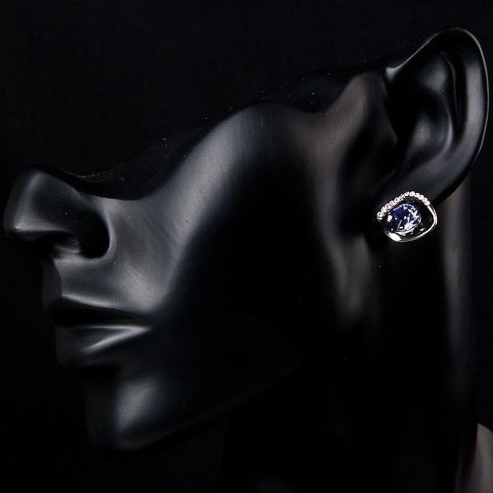 Geometric Sea Blue Crystal Stud Earrings - KHAISTA Fashion Jewellery