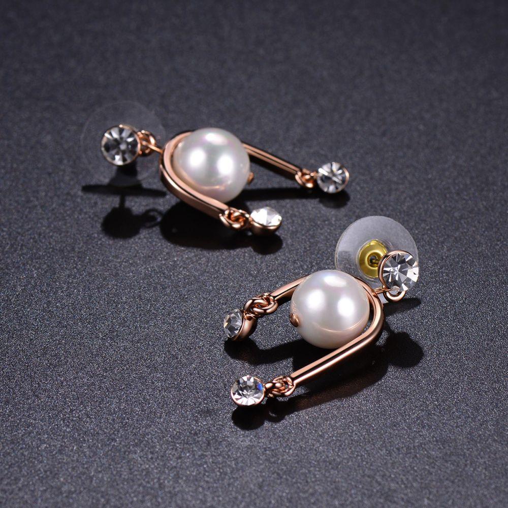 Geometric Shape Shiny Big Pearl Clear Rhinestone Dangle Earrings - KHAISTA Fashion Jewellery