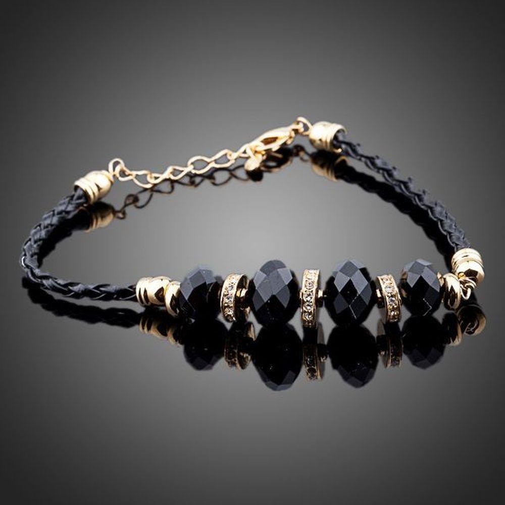 Gold Plated Black Crystal Charm Bracelet - KHAISTA Fashion Jewellery