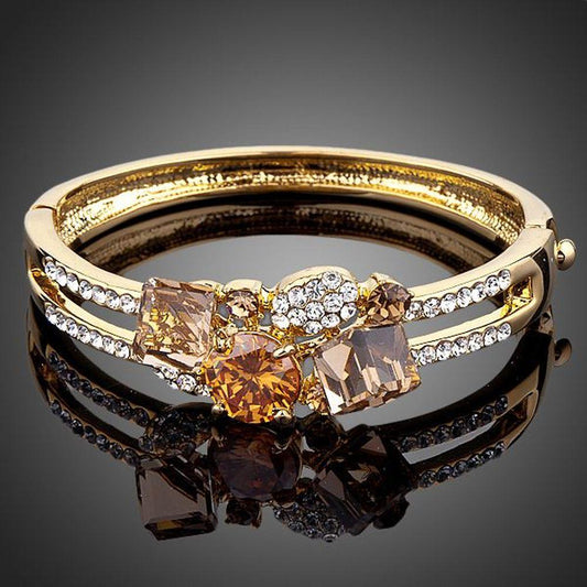 Gold Plated Caramel Crystal Bangle - KHAISTA Fashion Jewellery