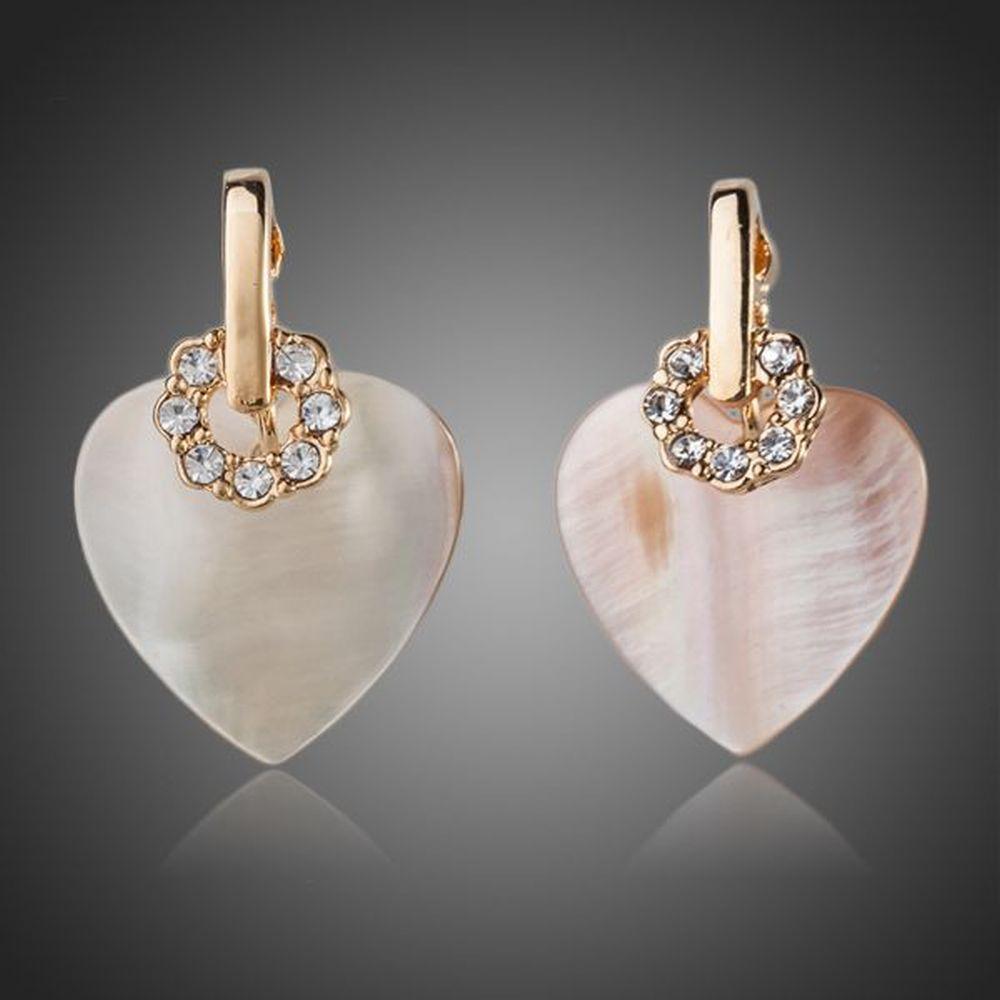 Gold Plated Crystal Light Peach Heart Earrings - KHAISTA Fashion Jewellery