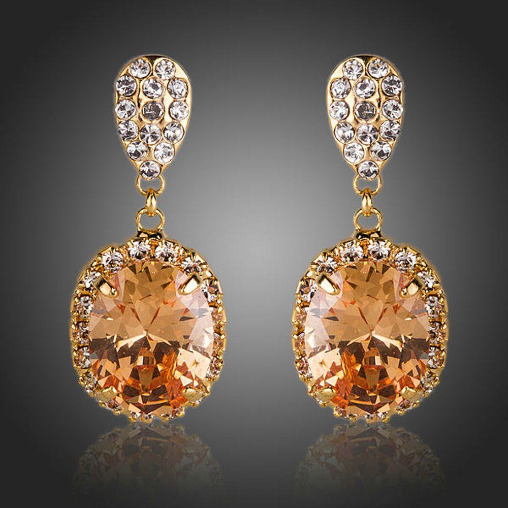 Gold Plated Cubic Zirconia Caramel Drop Earrings - KHAISTA Fashion Jewellery