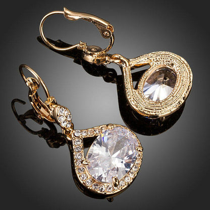 Gold Plated Cubic Zirconia Love Drop Earrings - KHAISTA Fashion Jewellery