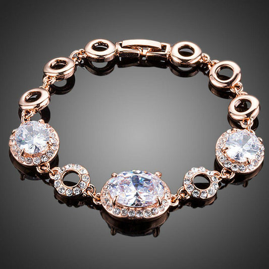 Gold Plated Oval Cubic Zirconia Bracelet - KHAISTA Fashion Jewellery