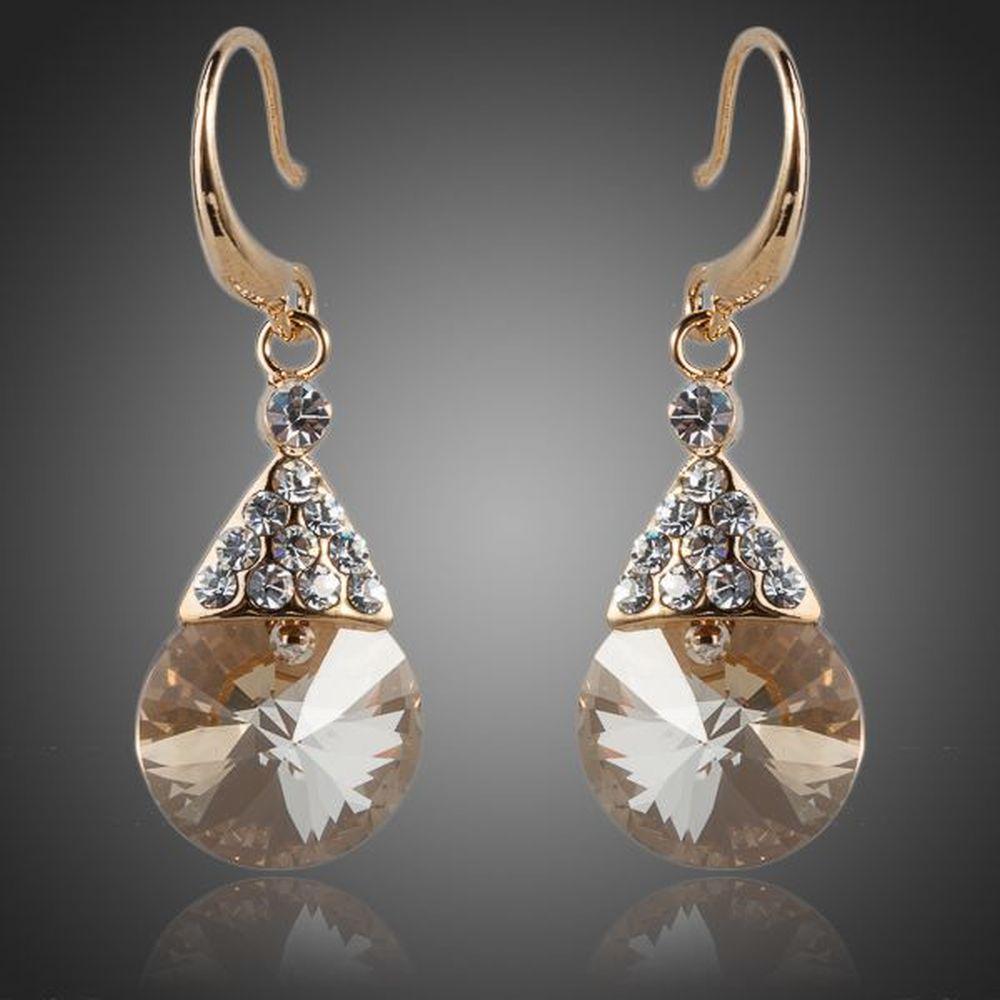 Gold Plated Raindrop Crystal Drop Earrings - KHAISTA Fashion Jewellery