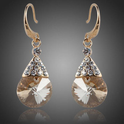 Gold Plated Raindrop Crystal Drop Earrings - KHAISTA Fashion Jewellery