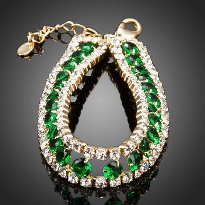 Gold Plated Round Crystal Green Bracelet - KHAISTA Fashion Jewellery