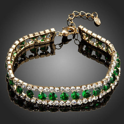 Gold Plated Round Crystal Green Bracelet - KHAISTA Fashion Jewellery