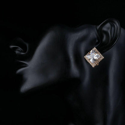 Gold Plated Square Cubic Zirconia Stud Earrings - KHAISTA Fashion Jewellery