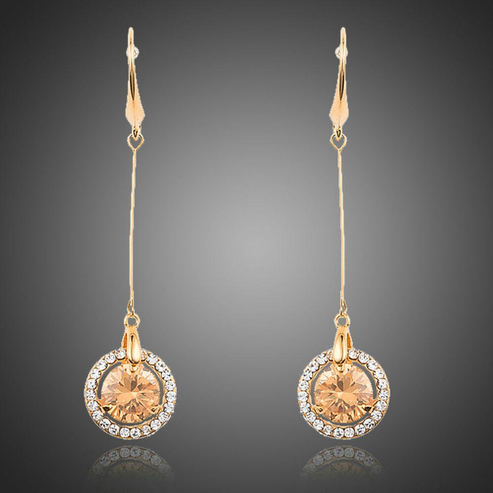 Golden Cubic Zirconia Drop Earrings - KHAISTA Fashion Jewellery