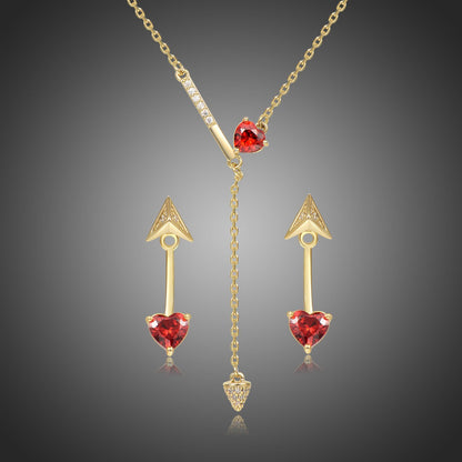 Golden Heart Cut Red Cubic Zirconia Jewelry Set - KHAISTA Fashion Jewellery