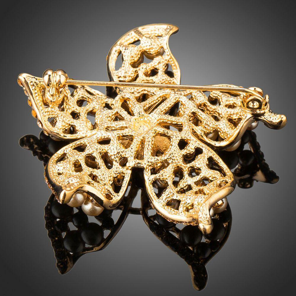 Golden Pearl Flower Pin Brooch - KHAISTA Fashion Jewellery