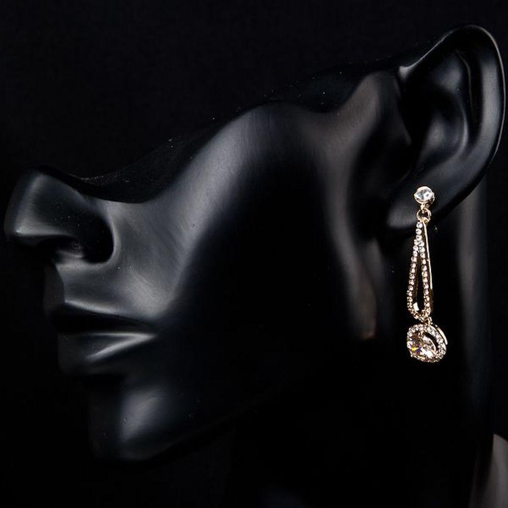 Golden Round Cubic Zirconia Drop Earrings -KPE0048 - KHAISTA Fashion Jewellery