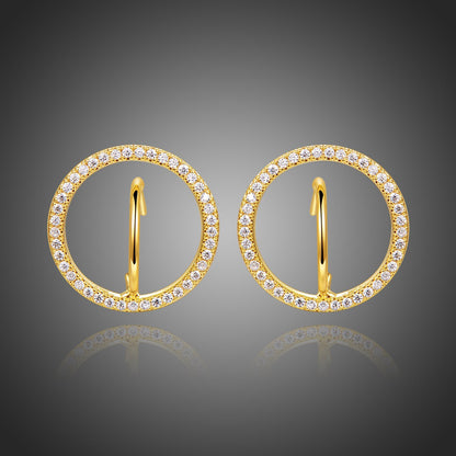 Golden Round Stud Earrings -KPE0364 - KHAISTA Fashion Jewellery