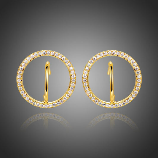 Golden Round Stud Earrings -KPE0364 - KHAISTA Fashion Jewellery