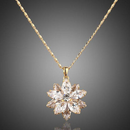 Golden Sunflower Crystal Necklace -KJN0003 - KHAISTA