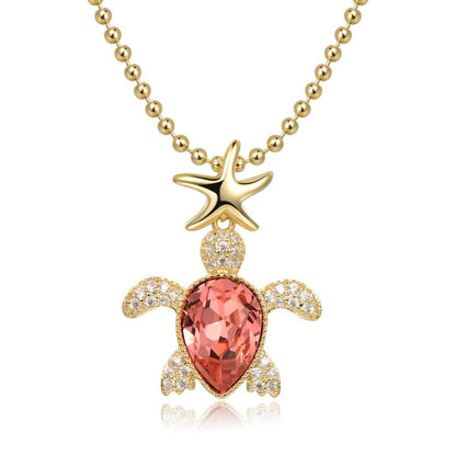 Golden Tortoise Pendant Necklace -KFJN0290 - KHAISTA5