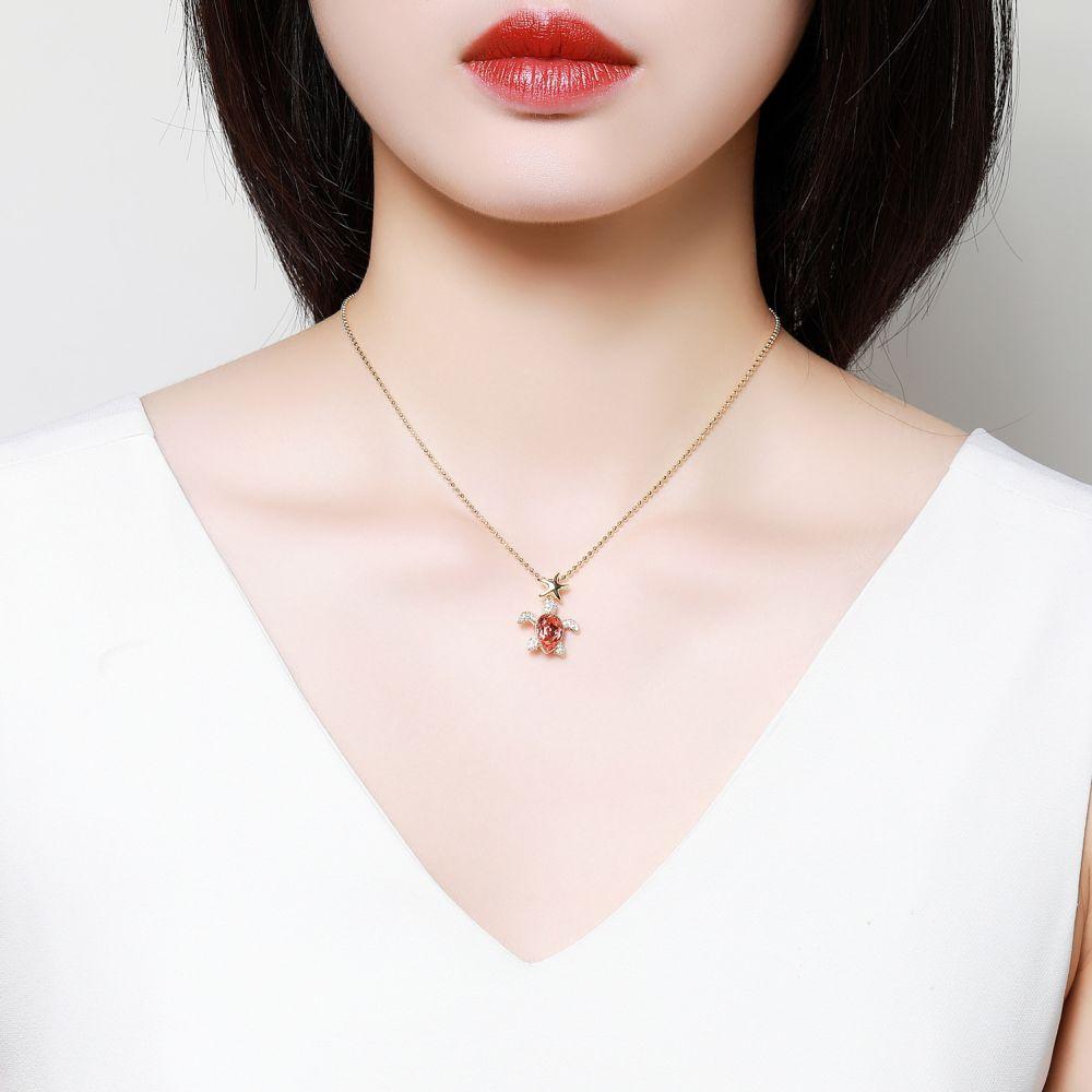 Golden Tortoise Pendant Necklace -KFJN0290 - KHAISTA4