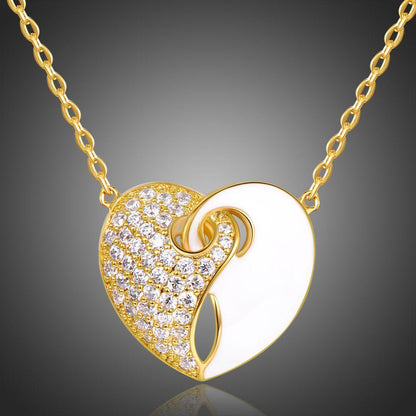 Golden White Studded Heart Necklace - KHAISTA Fashion Jewellery