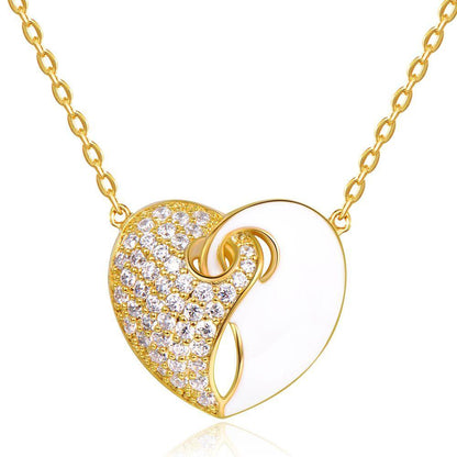 Golden White Studded Heart Necklace - KHAISTA Fashion Jewellery