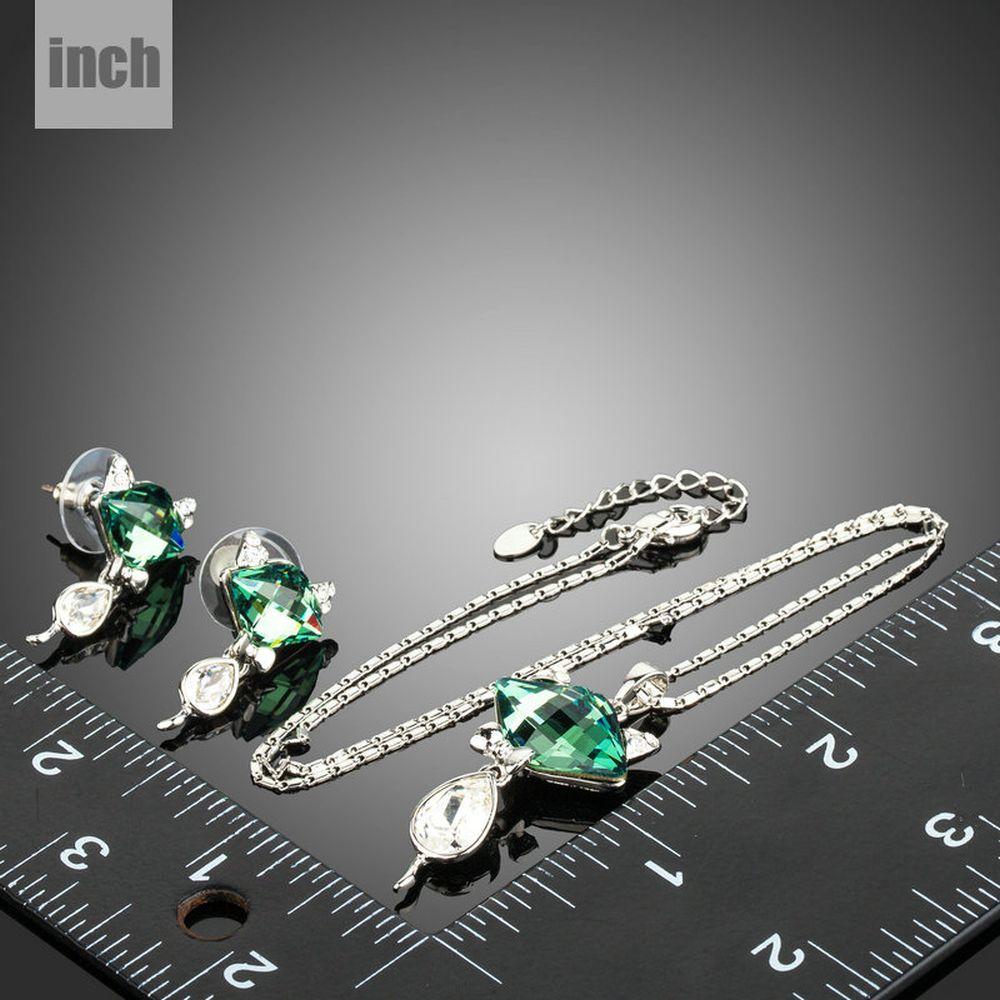 Green Crystal Fox Pendant Jewelry Set - KHAISTA Fashion Jewellery