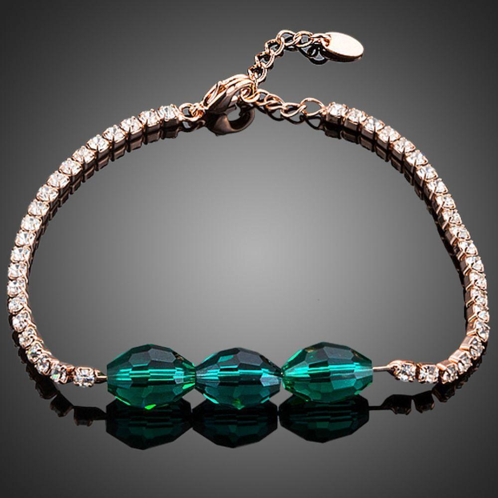 Green Crystals Link Chain Bracelet - KHAISTA Fashion Jewellery