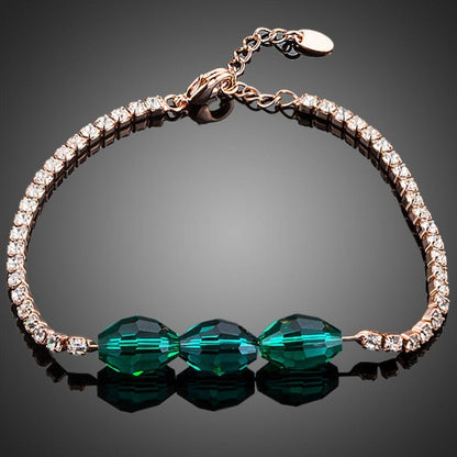 Green Crystals Link Chain Bracelet - KHAISTA Fashion Jewellery