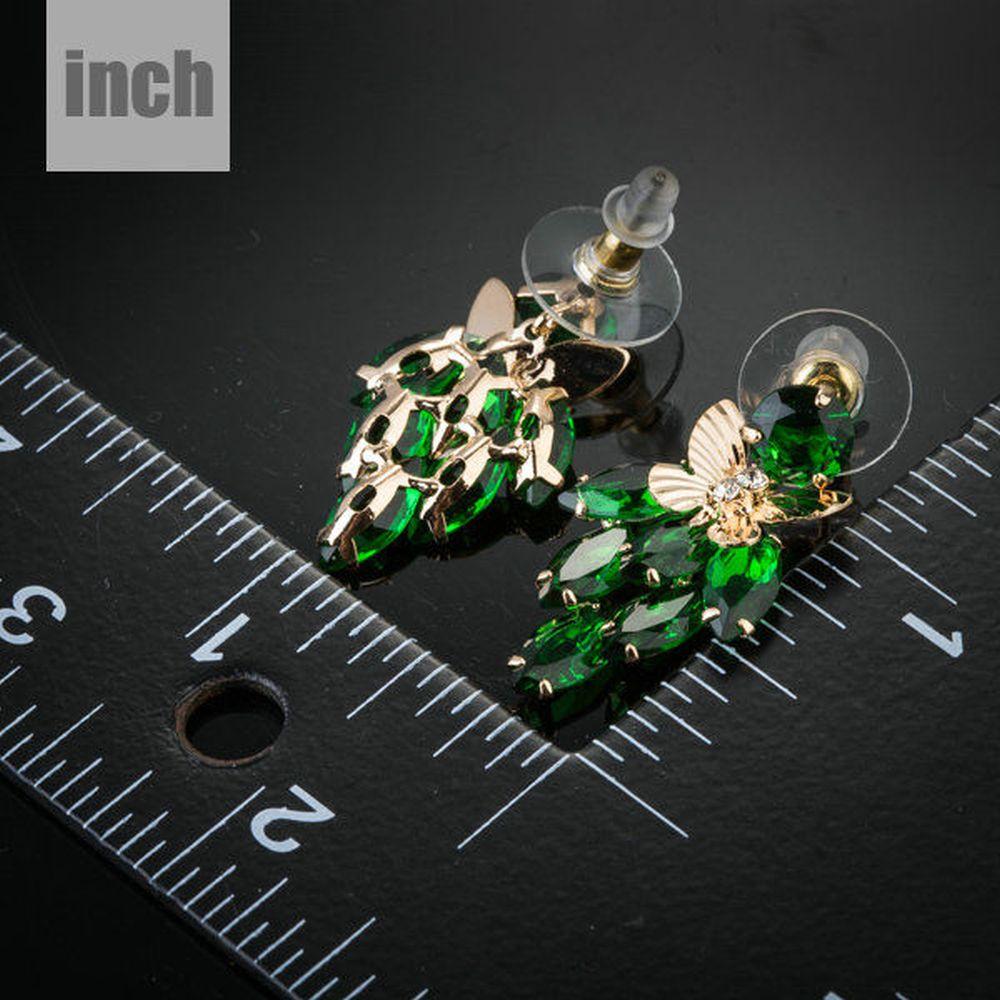 Green Cubic Zirconia Butterfly Drop Earrings -KPE0122 - KHAISTA Fashion Jewellery