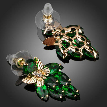 Green Cubic Zirconia Butterfly Drop Earrings -KPE0122 - KHAISTA Fashion Jewellery