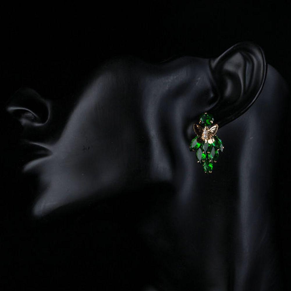 Green Cubic Zirconia Butterfly Drop Earrings -KPE0122 - KHAISTA Fashion Jewellery