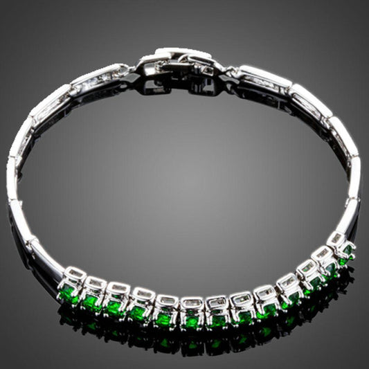 Green Cubic Zirconia Link Chain Bracelet - KHAISTA Fashion Jewellery