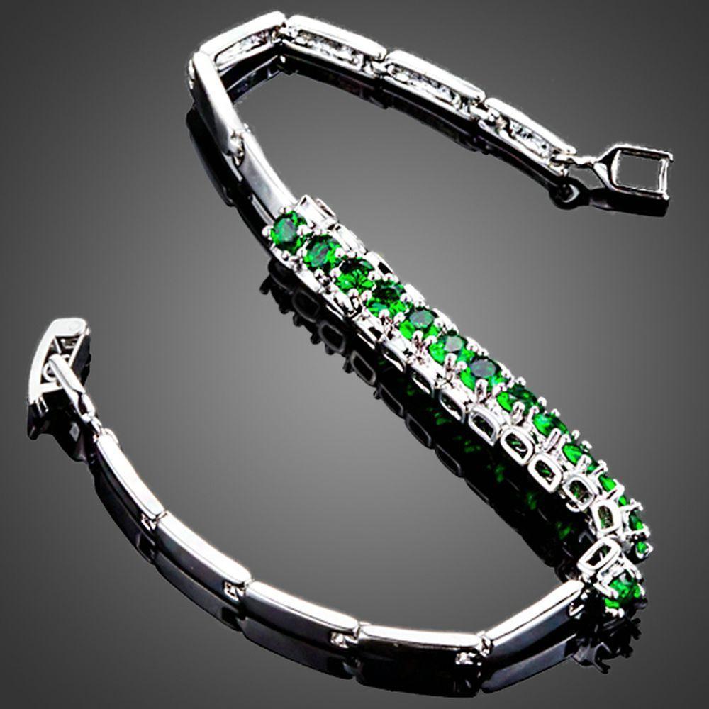 Green Cubic Zirconia Link Chain Bracelet - KHAISTA Fashion Jewellery