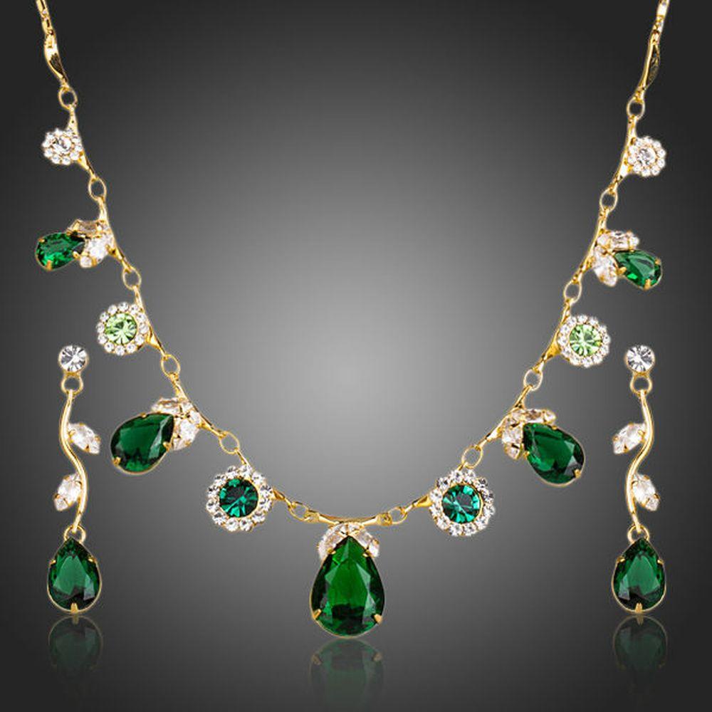 Green Cubic Zirconia Necklace + Earrings Sets -KJG0147 – KHAISTA
