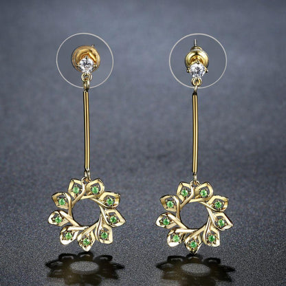 Green Cubic Zirconia Statement Earrings -KFJE0407 - KHAISTA2