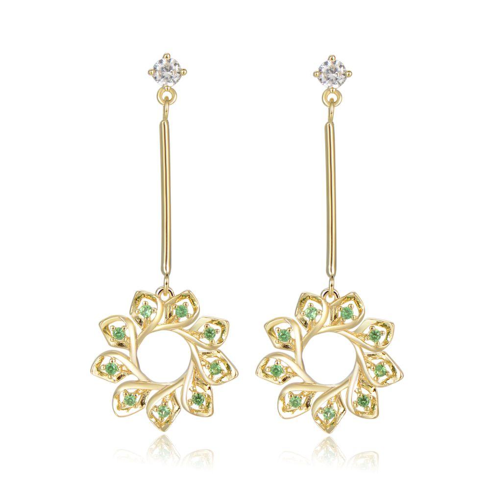 Green Cubic Zirconia Statement Earrings -KFJE0407 - KHAISTA5