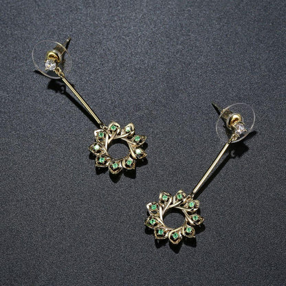 Green Cubic Zirconia Statement Earrings -KFJE0407 - KHAISTA3