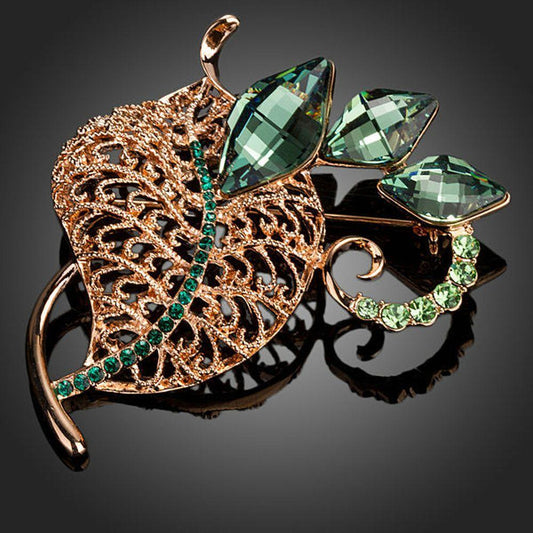 Green Plant Shape Leaves Pin Brooch - KHAISTA Fashion Jewellery