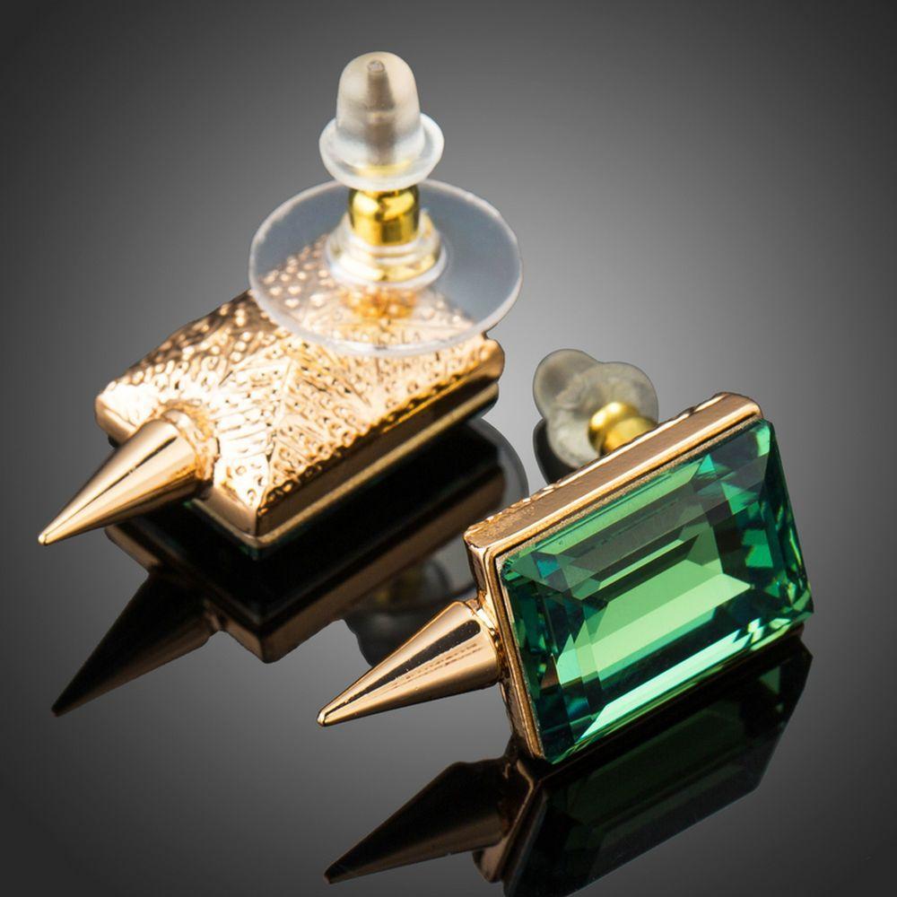 Green Rectangle Crystal Stud Earrings - KHAISTA Fashion Jewellery