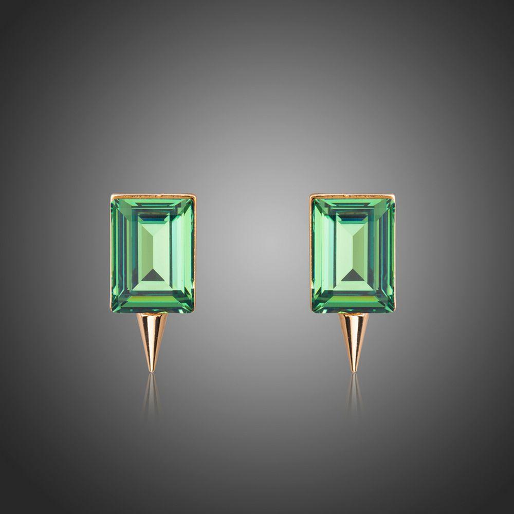 Green Rectangle Crystal Stud Earrings - KHAISTA Fashion Jewellery