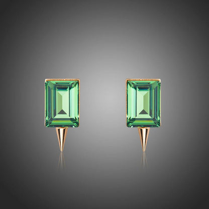 Green Rectangle Crystal Stud Earrings - KHAISTA Fashion Jewellery