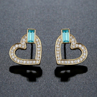 Heart Blue Austrian Crystals Stud Earrings -KPE0385 - KHAISTA Fashion Jewellery