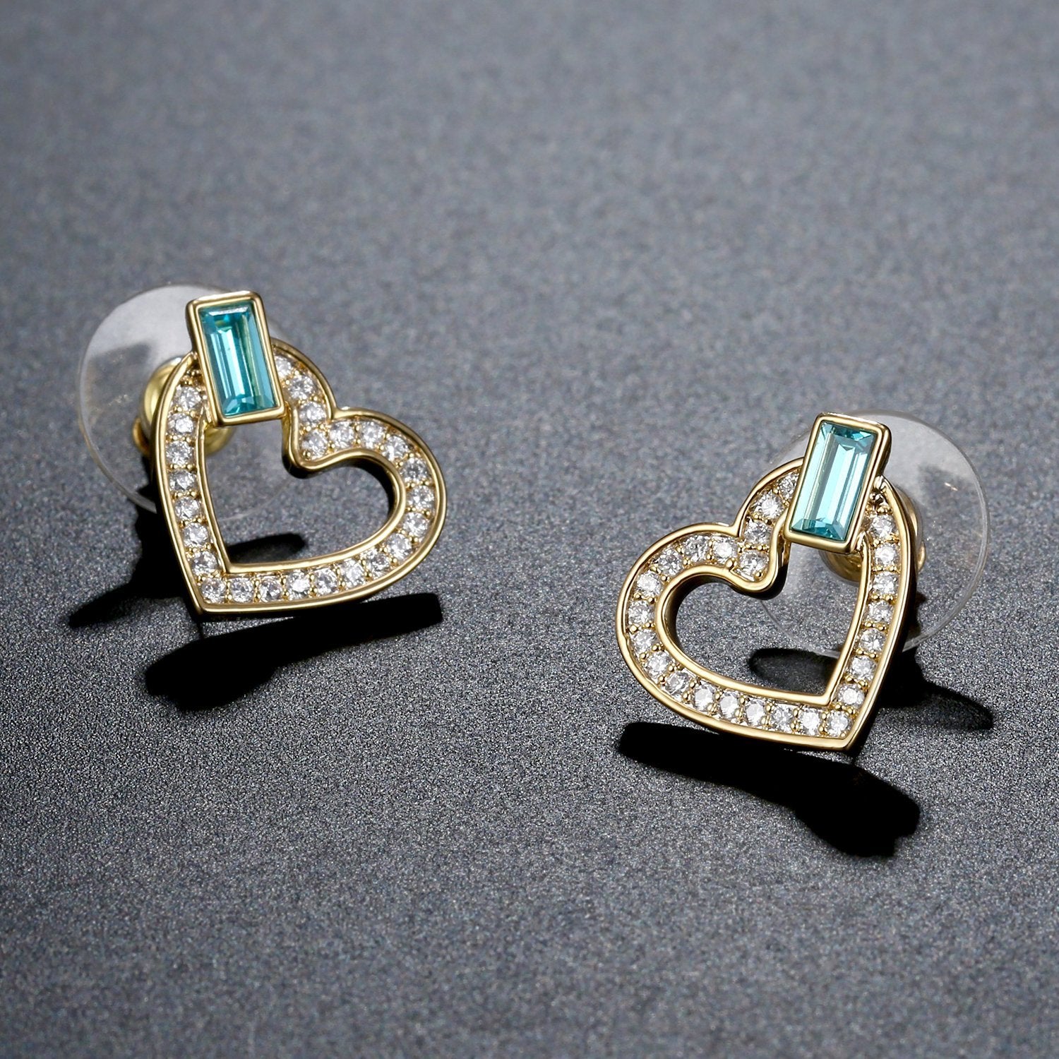 Heart Blue Austrian Crystals Stud Earrings -KPE0385 - KHAISTA Fashion Jewellery