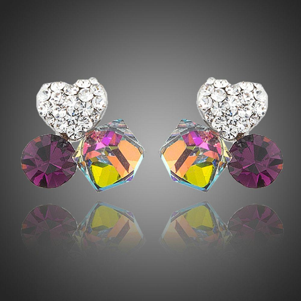 Heart Cube Circle Together Stud Earrings - KHAISTA Fashion Jewellery