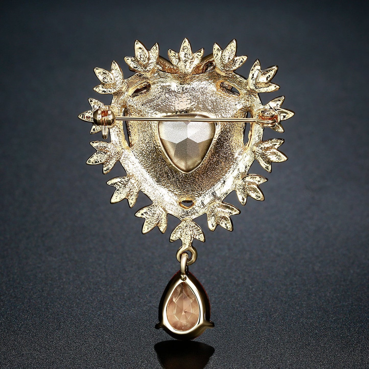 Heart Design Austrian Crystals Water Drop Brooch - KHAISTA Fashion Jewellery