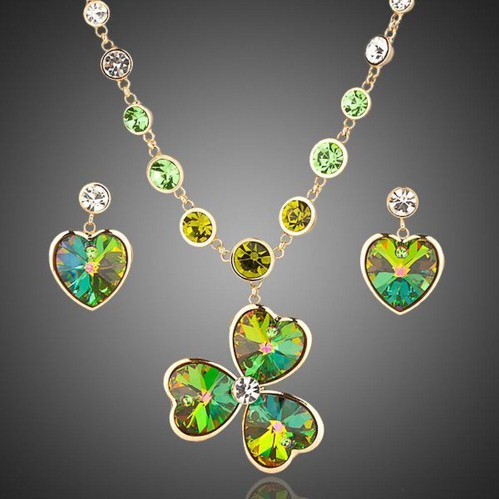 Heart Drop Earrings and Flower Pendant Necklace Set - KHAISTA Fashion Jewellery