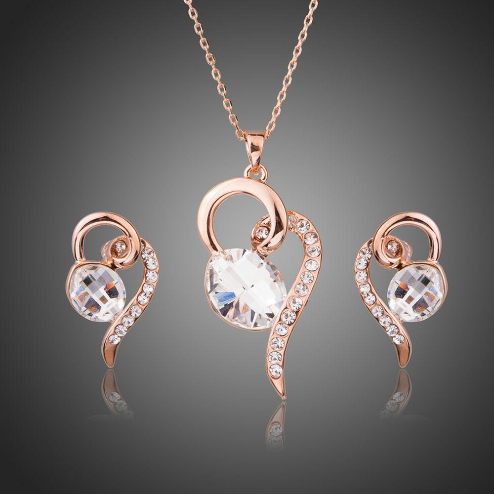 Heart Shaped Oval Crystal Jewelry Set - KHAISTA Fashion Jewellery