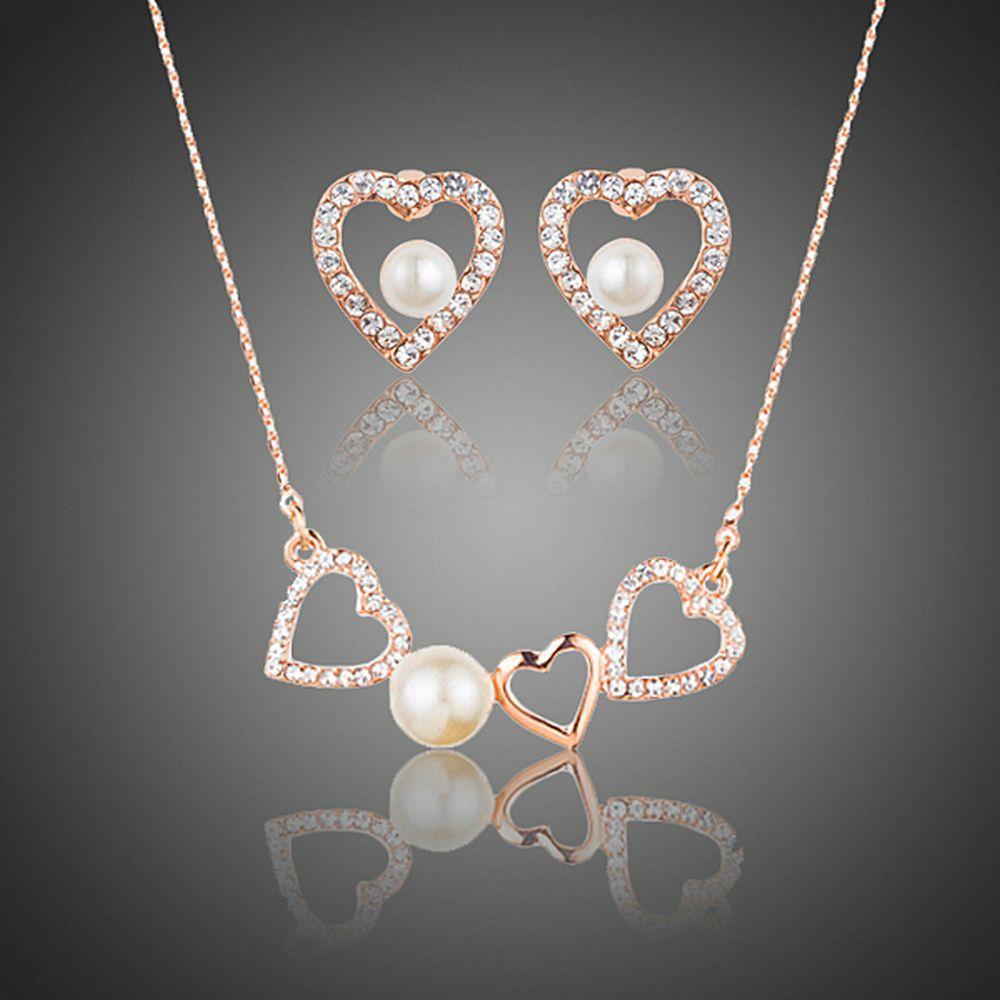 Hearts with a Pearl Stud Earrings + Pendant Necklace Set - KHAISTA Fashion Jewellery