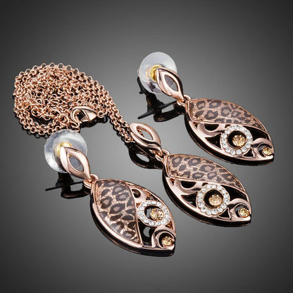 Jaguar Print Drop Earrings + Pendant Necklace Set - KHAISTA Fashion Jewellery