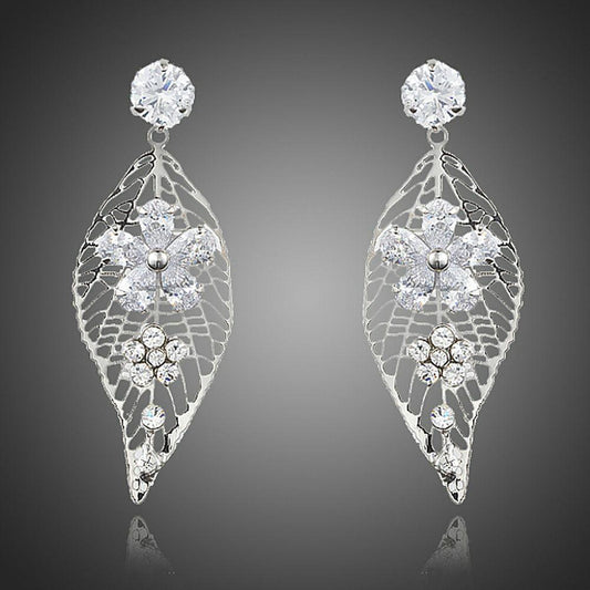 Leaf Design Flower Drop Earrings -KPE0201 - KHAISTA Fashion Jewellery